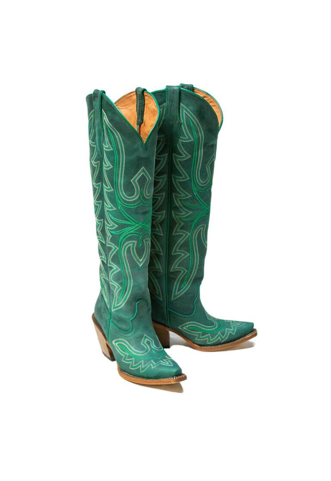 TANNER MARK WOMEN’S Hadley Crackle Green Fashion Heel Knee High Cowgirl Boots - Rancho Sementalvariable