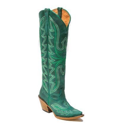 TANNER MARK WOMEN’S Hadley Crackle Green Fashion Heel Knee High Cowgirl Boots - Rancho Sementalvariable