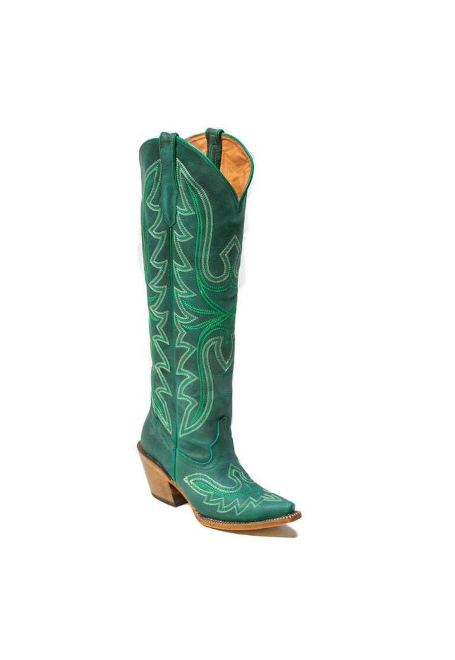 TANNER MARK WOMEN’S Hadley Crackle Green Fashion Heel Knee High Cowgirl Boots - Rancho Sementalvariable