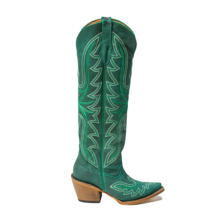 TANNER MARK WOMEN’S Hadley Crackle Green Fashion Heel Knee High Cowgirl Boots - Rancho Sementalvariable