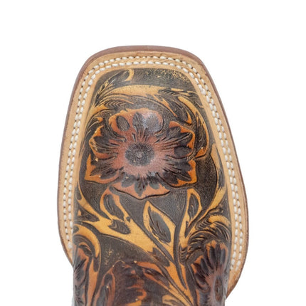 TANNER MARK WOMEN’S Hand Tool Jungle Orix - Cognac Cowgirl Boots With Volcano Blue Top - Rancho Sementalvariable