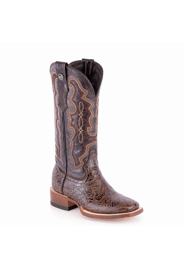 TANNER MARK WOMEN’S Hand Tooled Classic Brown Cowgirl Whit Marble Brown Top - Rancho Sementalvariable