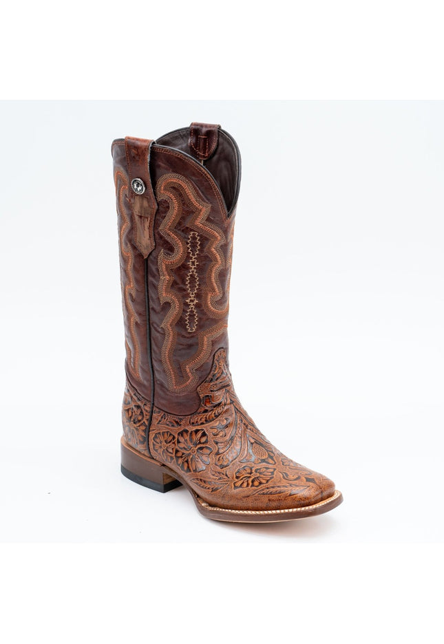 TANNER MARK WOMEN’S Hand Tooled Classic Cognac Cowgirl Boots Whit Marble Cognac Top - Rancho Sementalvariable