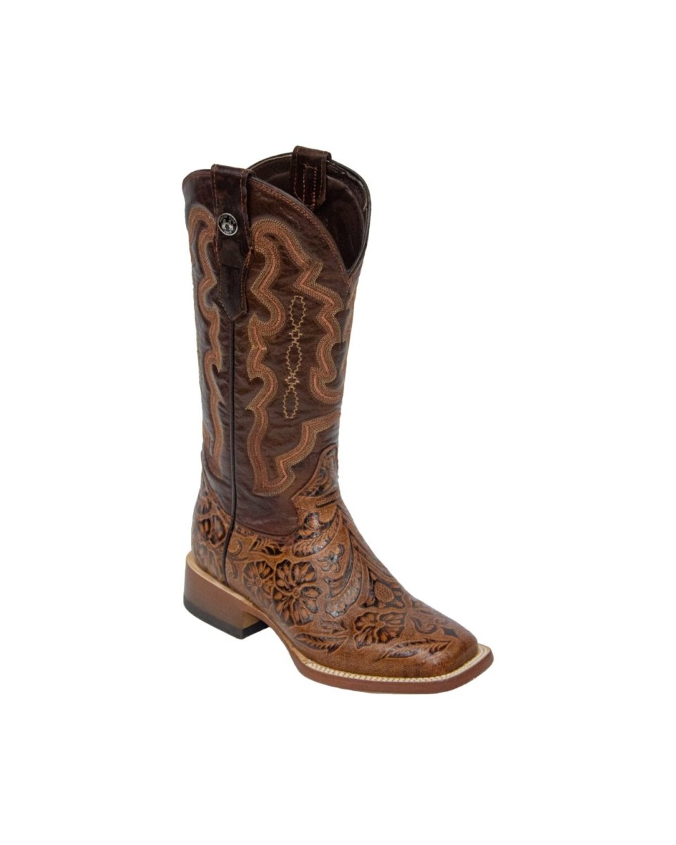 TANNER MARK WOMEN’S Hand Tooled Classic Cognac Cowgirl Boots Whit Marble Cognac Top - Rancho Sementalvariable