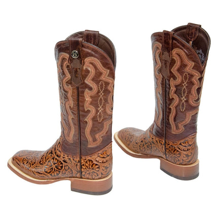 TANNER MARK WOMEN’S Hand Tooled Classic Cognac Cowgirl Boots Whit Marble Cognac Top - Rancho Sementalvariable