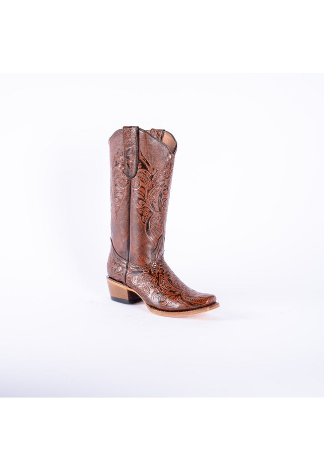 TANNER MARK WOMEN’S Handtooled Print Cognac Cowgirl Boots - Rancho Sementalvariable