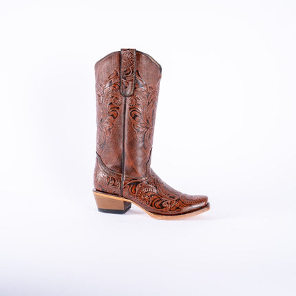 TANNER MARK WOMEN’S Handtooled Print Cognac Cowgirl Boots - Rancho Sementalvariable