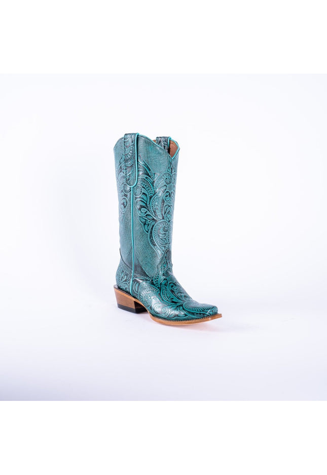 TANNER MARK WOMEN’S Handtooled Print Turquoise Cowgirl Boots - Rancho Sementalvariable