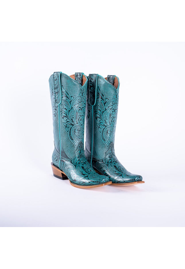 TANNER MARK WOMEN’S Handtooled Print Turquoise Cowgirl Boots - Rancho Sementalvariable