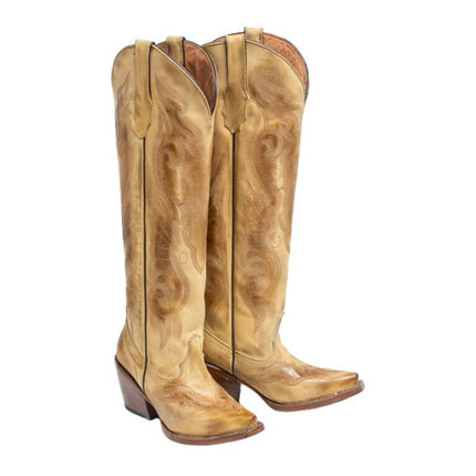 TANNER MARK WOMEN’S Hazel Burnished Sand Fashion Heel Knee High Cowgirl Boots - Rancho Sementalvariable
