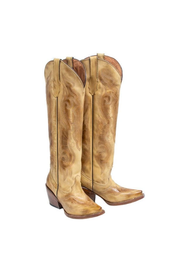 TANNER MARK WOMEN’S Hazel Burnished Sand Fashion Heel Knee High Cowgirl Boots - Rancho Sementalvariable