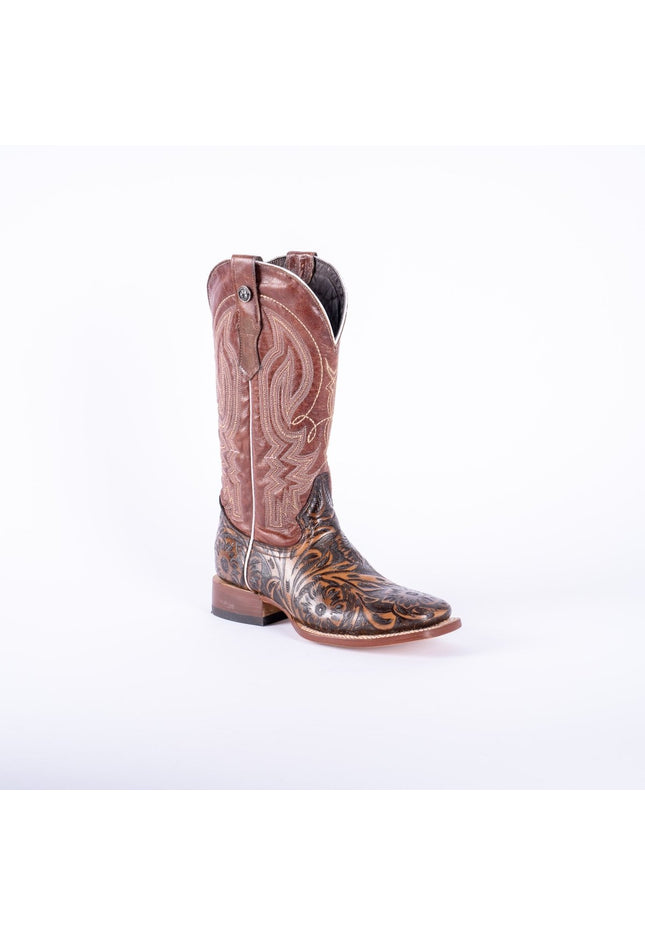 TANNER MARK WOMEN’S Jungle Handtooled Brown Print Cowgirl Boots With Italo Orix Top - Rancho Sementalvariable