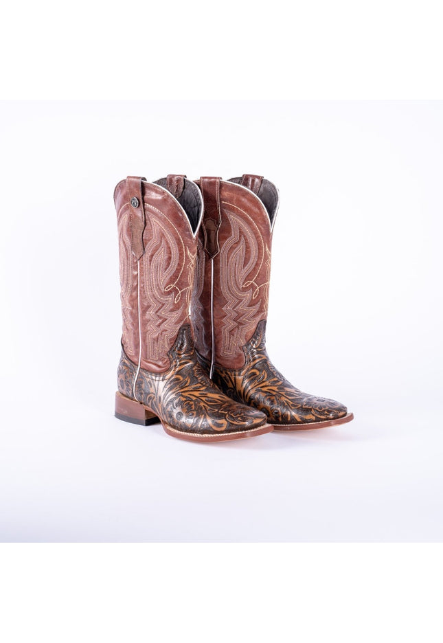 TANNER MARK WOMEN’S Jungle Handtooled Brown Print Cowgirl Boots With Italo Orix Top - Rancho Sementalvariable