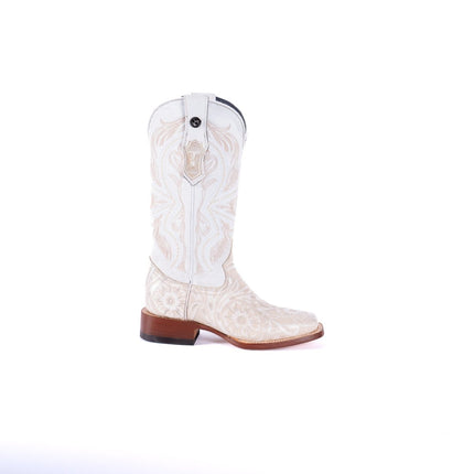 TANNER MARK WOMEN’S Jungle Handtooled Pearl & White Cowgirl Boots With Montana Ice Top - Rancho Sementalvariable