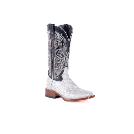 TANNER MARK WOMEN’S Jungle Handtooled White & Silver Cowgirl Boots With Volcano Black Top - Rancho Sementalvariable