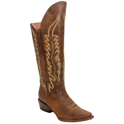 TANNER MARK WOMEN’S Kacey Pull Up Brown Zipper Knee High Cowgirl Boots - Rancho Sementalvariable