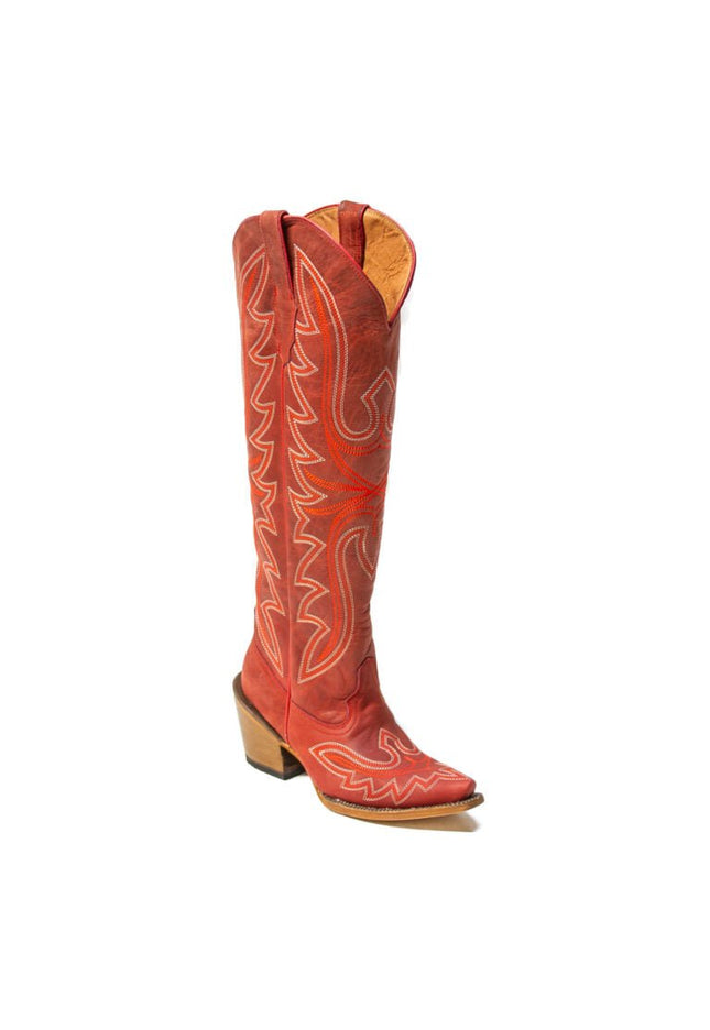 TANNER MARK WOMEN’S Kendra Crackle Red Fashion Heel Knee High Cowgirl Boots - Rancho Sementalvariable