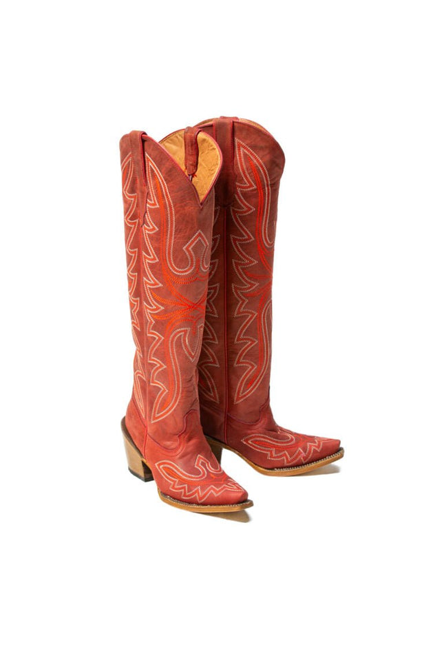 TANNER MARK WOMEN’S Kendra Crackle Red Fashion Heel Knee High Cowgirl Boots - Rancho Sementalvariable
