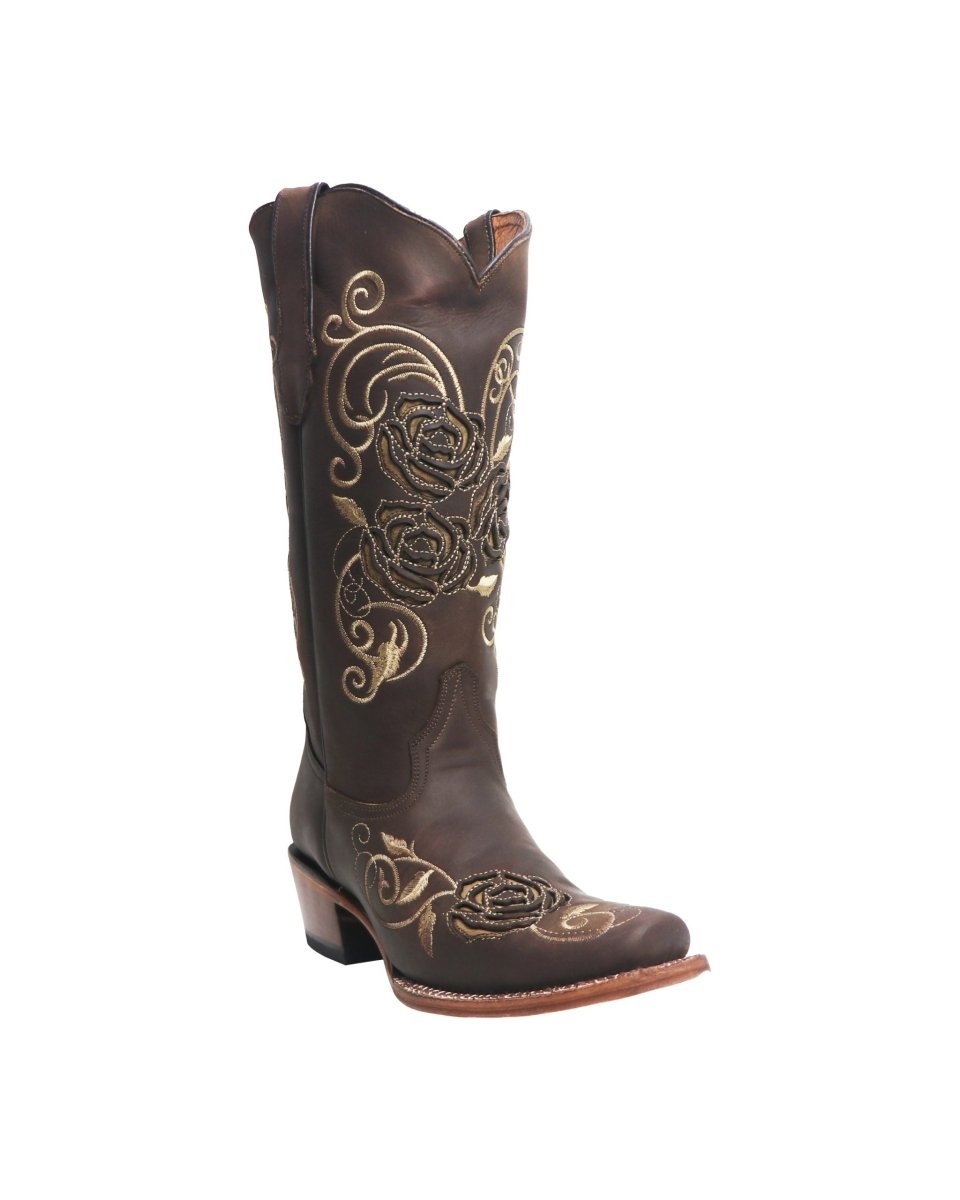 TANNER MARK WOMEN’S Mckiney Chocolate Brown Cowgirl Boots Whit Rose Inlay - Rancho Sementalvariable