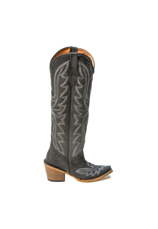 TANNER MARK WOMEN’S Oakley Crackle Black Fashion Heel Knee High Cowgirl Boots - Rancho Sementalvariable
