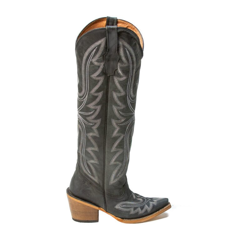 TANNER MARK WOMEN’S Oakley Crackle Black Fashion Heel Knee High Cowgirl Boots - Rancho Sementalvariable