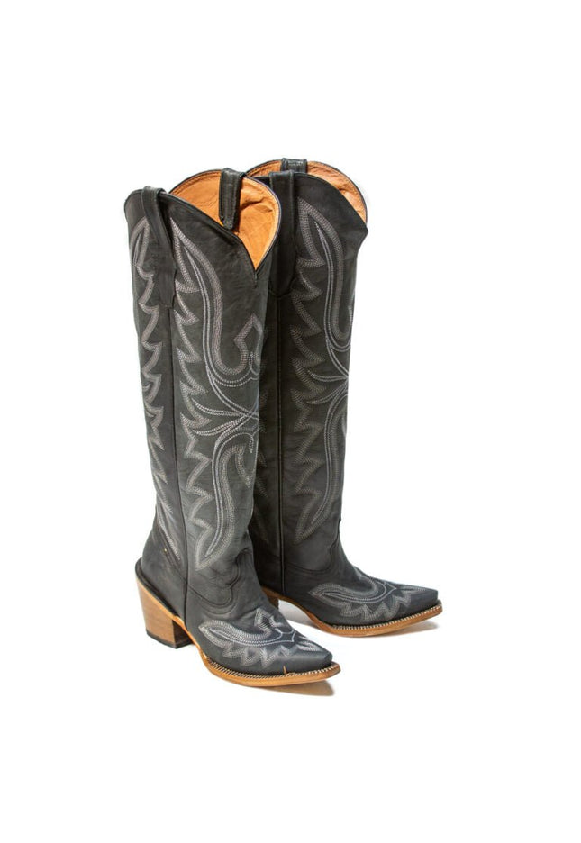 TANNER MARK WOMEN’S Oakley Crackle Black Fashion Heel Knee High Cowgirl Boots - Rancho Sementalvariable