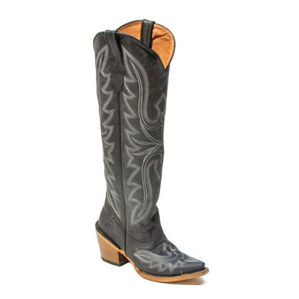 TANNER MARK WOMEN’S Oakley Crackle Black Fashion Heel Knee High Cowgirl Boots - Rancho Sementalvariable