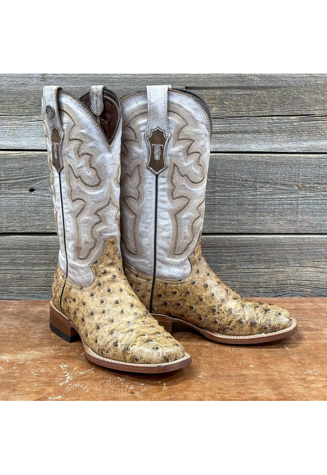 TANNER MARK WOMEN’S Ostrich Print Orix Cowgirl Boots Whit Indians Bone - Rancho Sementalvariable