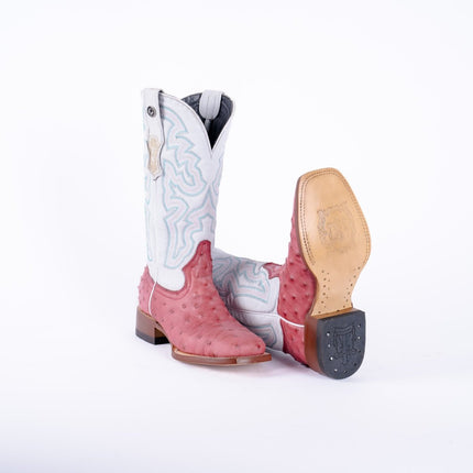TANNER MARK WOMEN’S Ostrich Print Pink Cowgirl Boots With Montana Ice Top - Rancho Sementalvariable