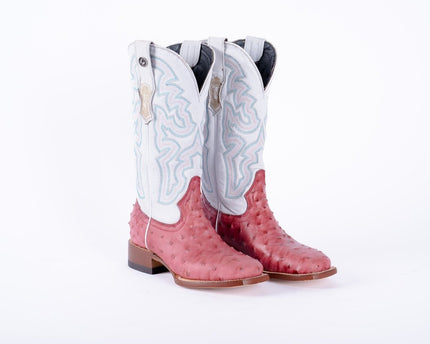 TANNER MARK WOMEN’S Ostrich Print Pink Cowgirl Boots With Montana Ice Top - Rancho Sementalvariable