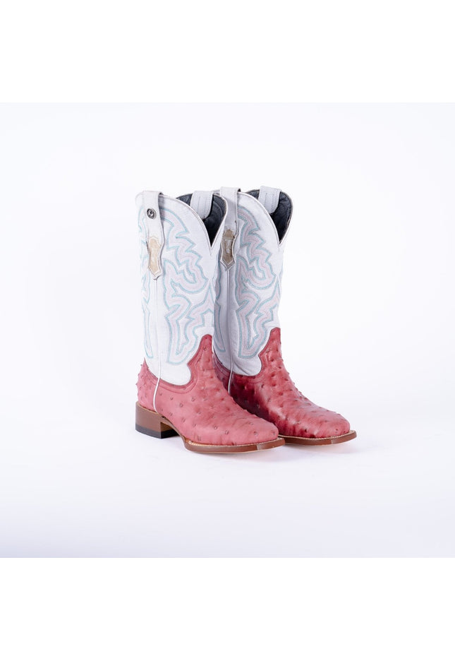 TANNER MARK WOMEN’S Ostrich Print Pink Cowgirl Boots With Montana Ice Top - Rancho Sementalvariable