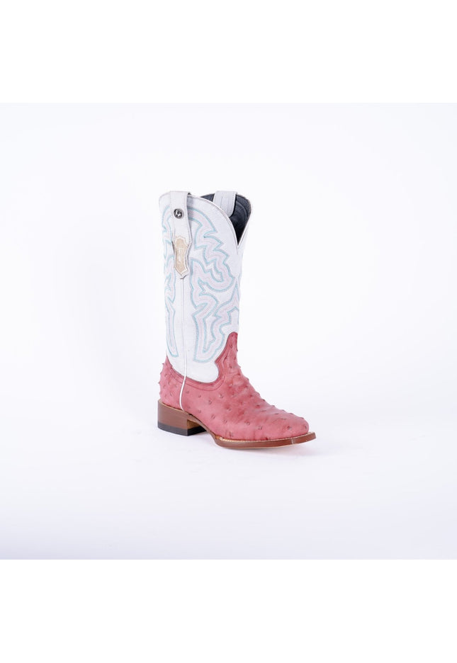TANNER MARK WOMEN’S Ostrich Print Pink Cowgirl Boots With Montana Ice Top - Rancho Sementalvariable