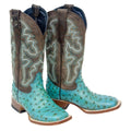 TANNER MARK WOMEN’S Ostrich Print Turquoise Cowgirl Boots Whit Mad Dog Brown Top - Rancho Sementalvariable