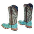 TANNER MARK WOMEN’S Ostrich Print Turquoise Cowgirl Boots Whit Mad Dog Brown Top - Rancho Sementalvariable