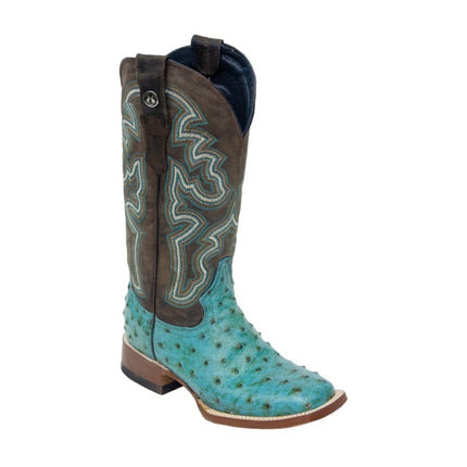 TANNER MARK WOMEN’S Ostrich Print Turquoise Cowgirl Boots Whit Mad Dog Brown Top - Rancho Sementalvariable