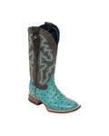 TANNER MARK WOMEN’S Ostrich Print Turquoise Cowgirl Boots Whit Mad Dog Brown Top - Rancho Sementalvariable