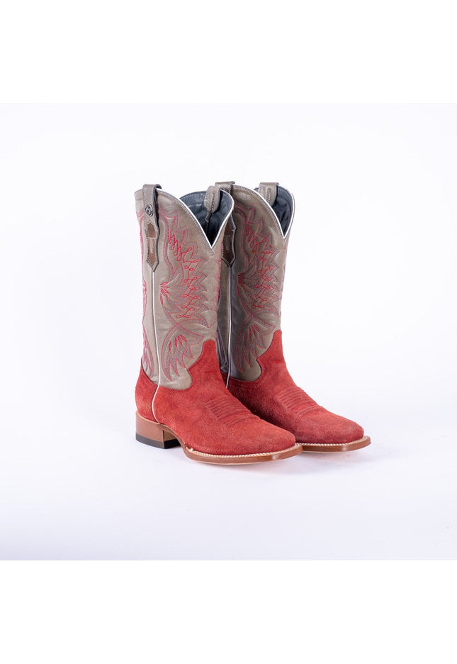 TANNER MARK WOMEN’S Ruff Out Red Cowgirl Boots With Palermo Grey Top - Rancho Sementalvariable