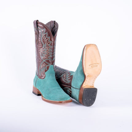 TANNER MARK WOMEN’S Ruff Out Turquoise Cowgirl Boots With Volcano Cognac Top - Rancho Sementalvariable