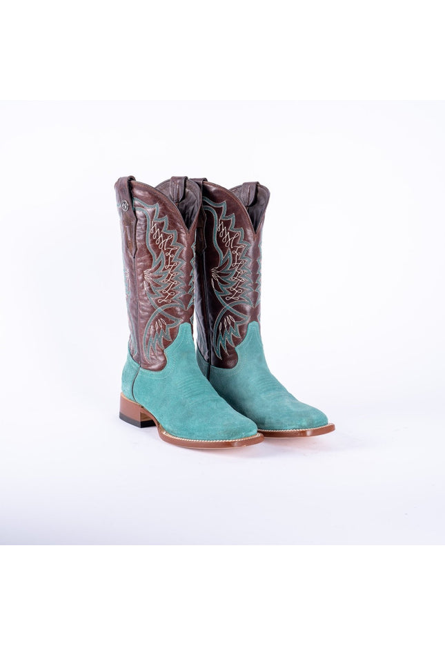 TANNER MARK WOMEN’S Ruff Out Turquoise Cowgirl Boots With Volcano Cognac Top - Rancho Sementalvariable