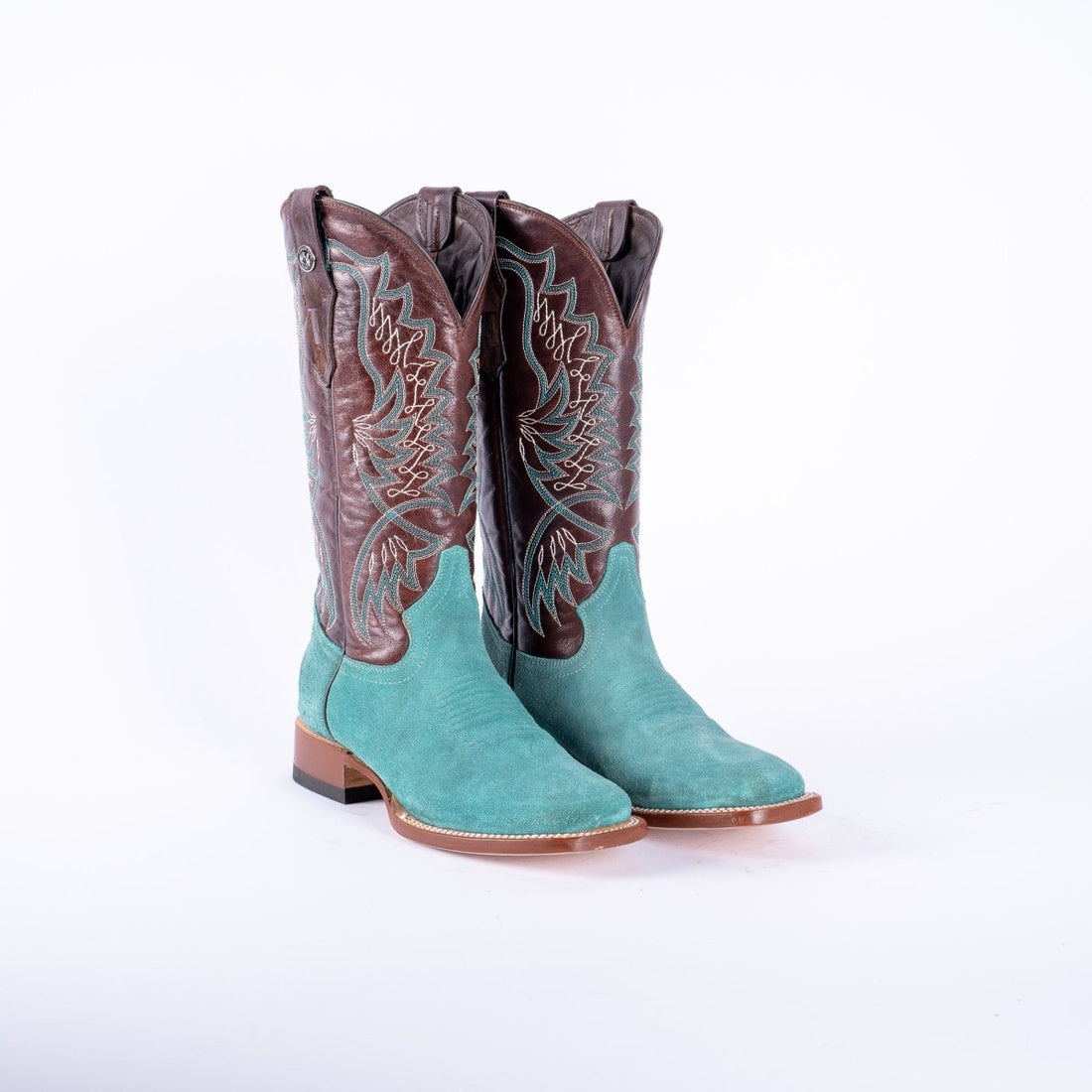 TANNER MARK WOMEN’S Ruff Out Turquoise Cowgirl Boots With Volcano Cognac Top - Rancho Sementalvariable