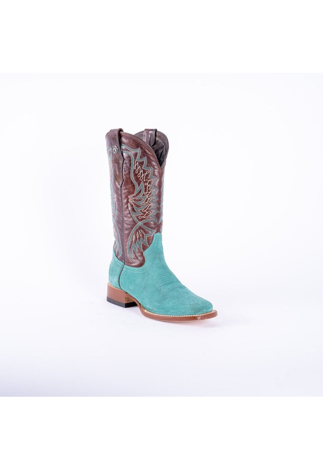 TANNER MARK WOMEN’S Ruff Out Turquoise Cowgirl Boots With Volcano Cognac Top - Rancho Sementalvariable