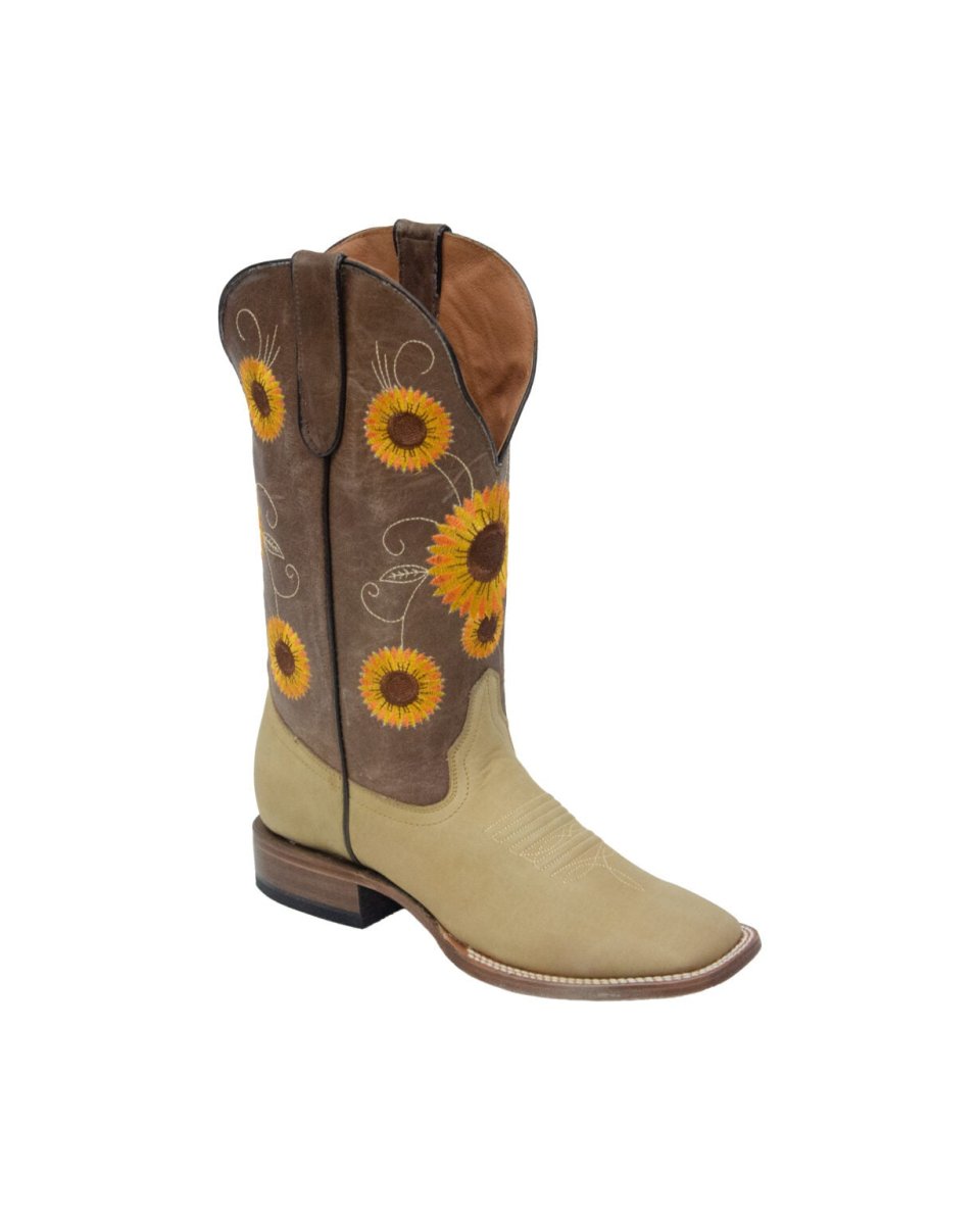 TANNER MARK WOMEN’S Spring Crazy Brown Cowgirl Boots Whit Sunflower Embroidery - Rancho Sementalvariable