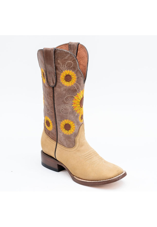 TANNER MARK WOMEN’S Spring Crazy Brown Cowgirl Boots Whit Sunflower Embroidery - Rancho Sementalvariable