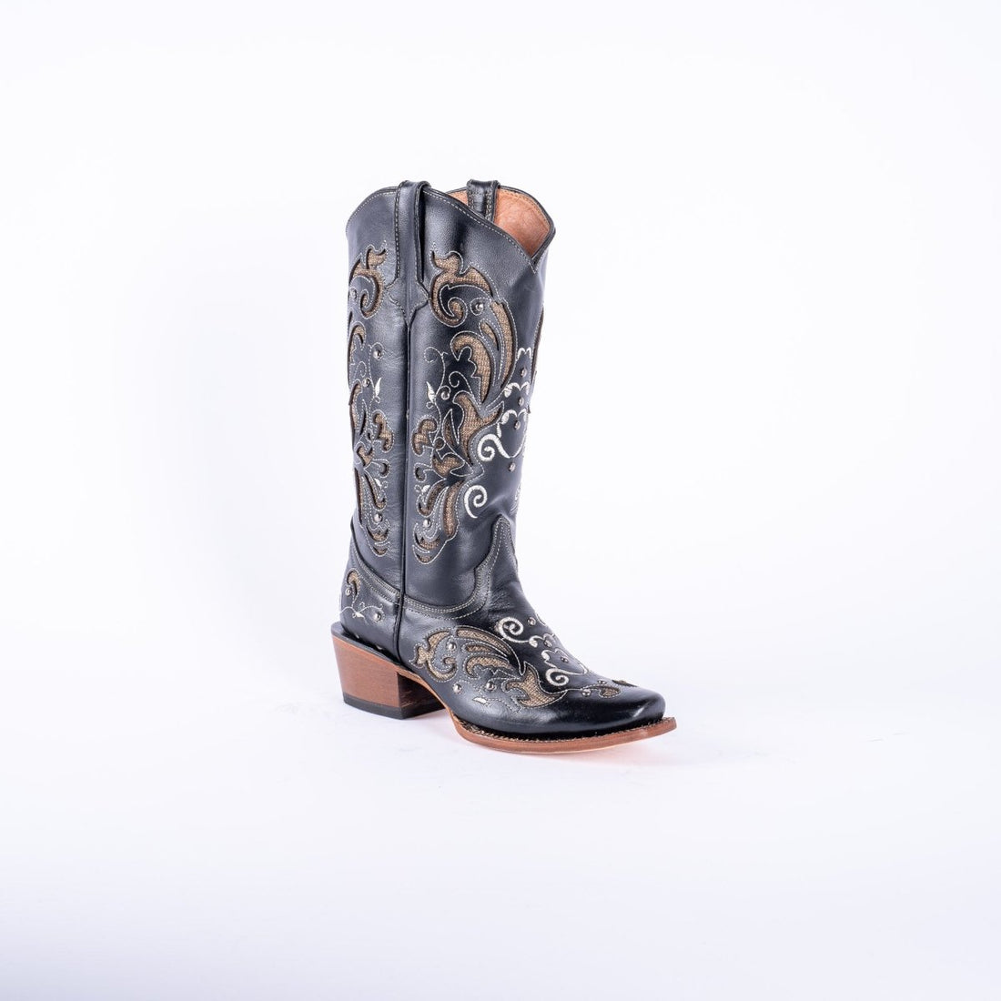 TANNER MARK WOMEN’S Venice Black Classic Black Cowgirl Boots With Gold Sparkle Inlay Top - Rancho Sementalvariable