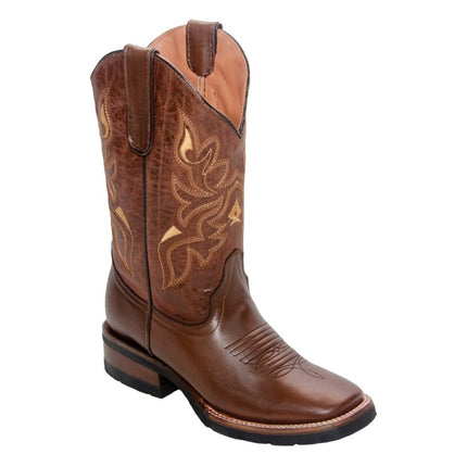TANNER MARK YOUTH Dane Vintage Brown Western Youth Boots Brown Top Rubber Sole - Rancho Sementalvariable