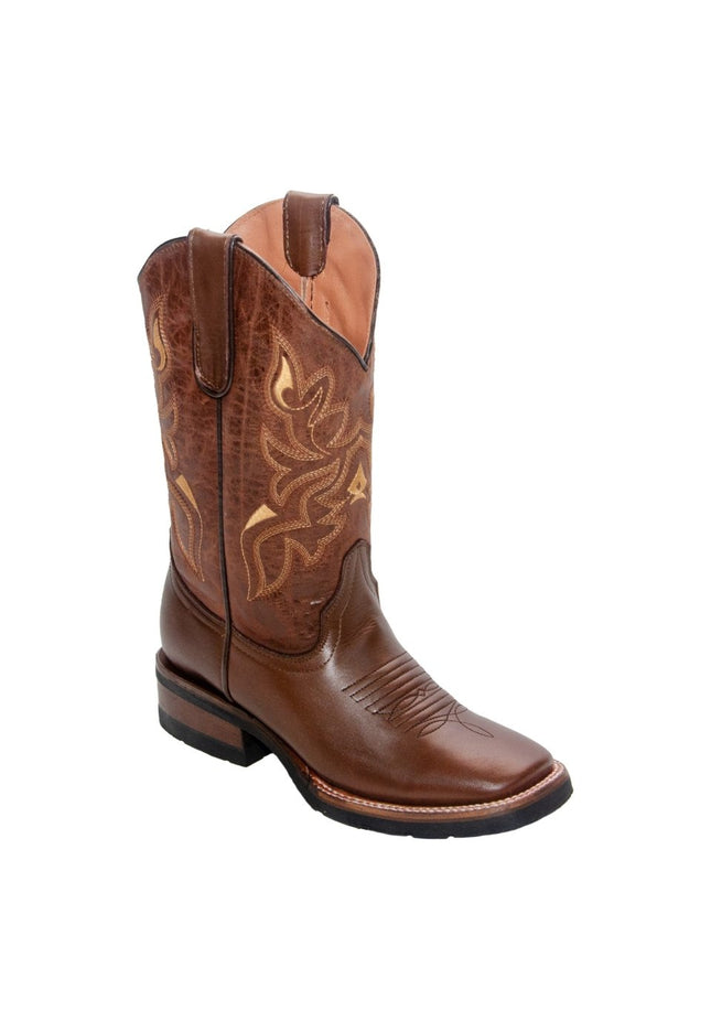 TANNER MARK YOUTH Dane Vintage Brown Western Youth Boots Brown Top Rubber Sole - Rancho Sementalvariable