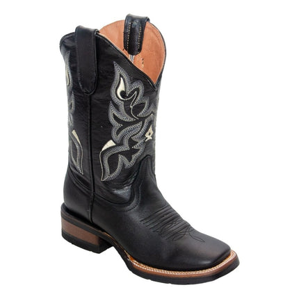 TANNER MARK YOUTH Gage Vintage Black Western Youth Boots Black Top Rubber Sole - Rancho Sementalvariable
