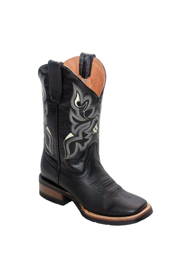 TANNER MARK YOUTH Gage Vintage Black Western Youth Boots Black Top Rubber Sole - Rancho Sementalvariable