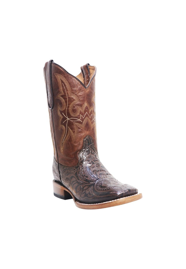 TANNER MARK YOUTH Hand Tooled Print Brown Western Youth Boots Brown Top - Rancho Sementalvariable